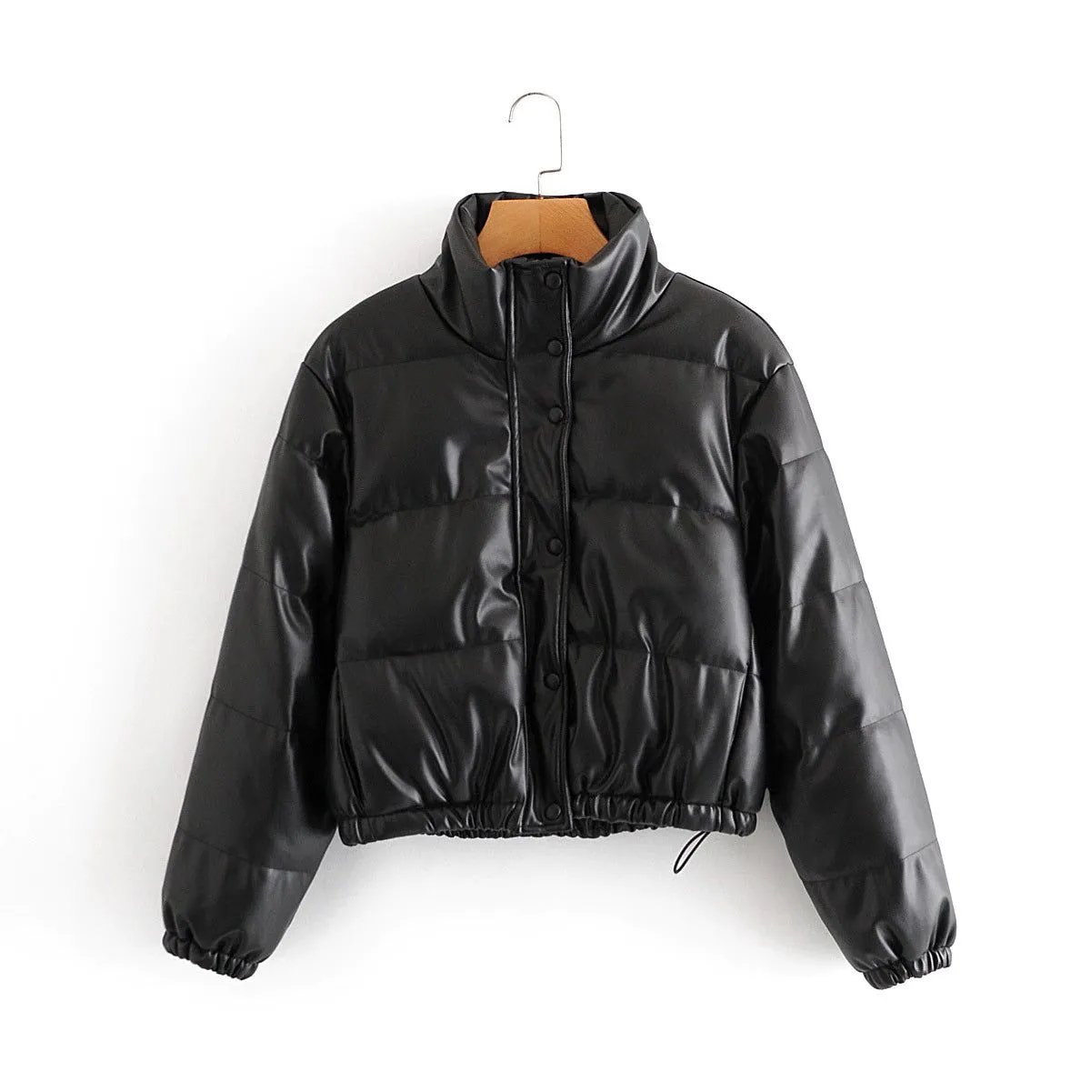 Windbreaker Crop Padded Vegan Leather Jacket