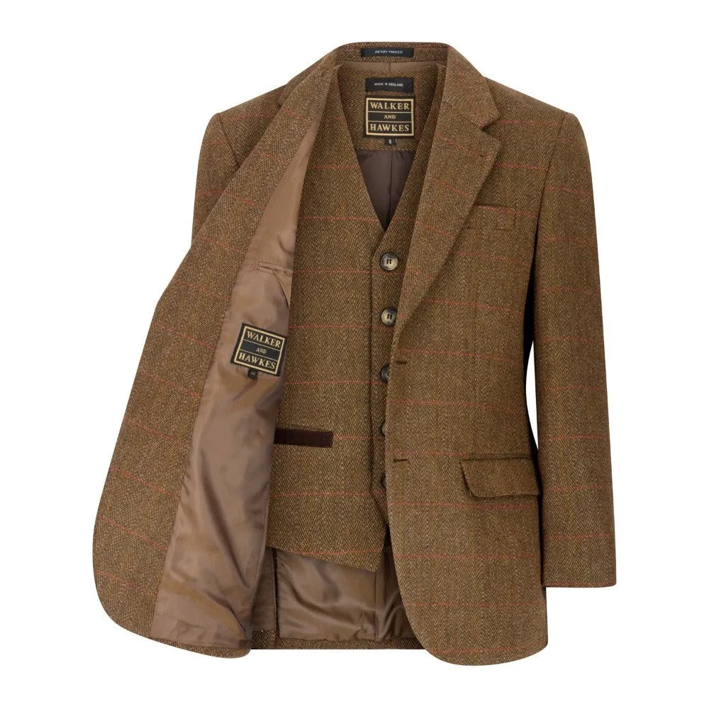 Windsor mens blazer, tweed, brun m rød stribe