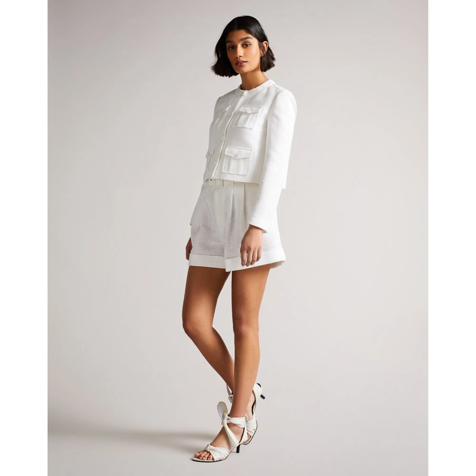 Women Wmj-Alera-Cropped Boxy Jacket With Cargo Styling - White