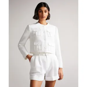 Women Wmj-Alera-Cropped Boxy Jacket With Cargo Styling - White