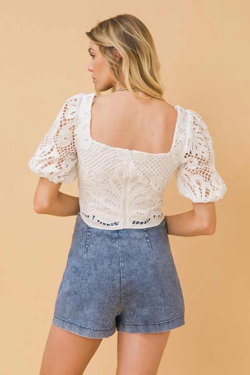 Women's A Cropped Lace Top