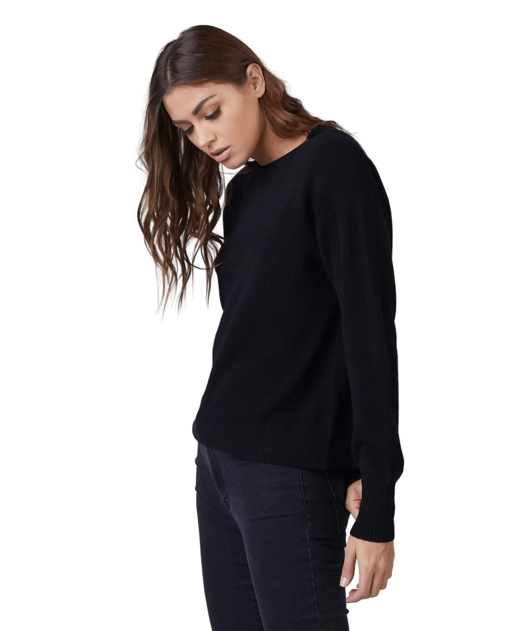 Women's Cashmere Crew Neck Sweater in Black