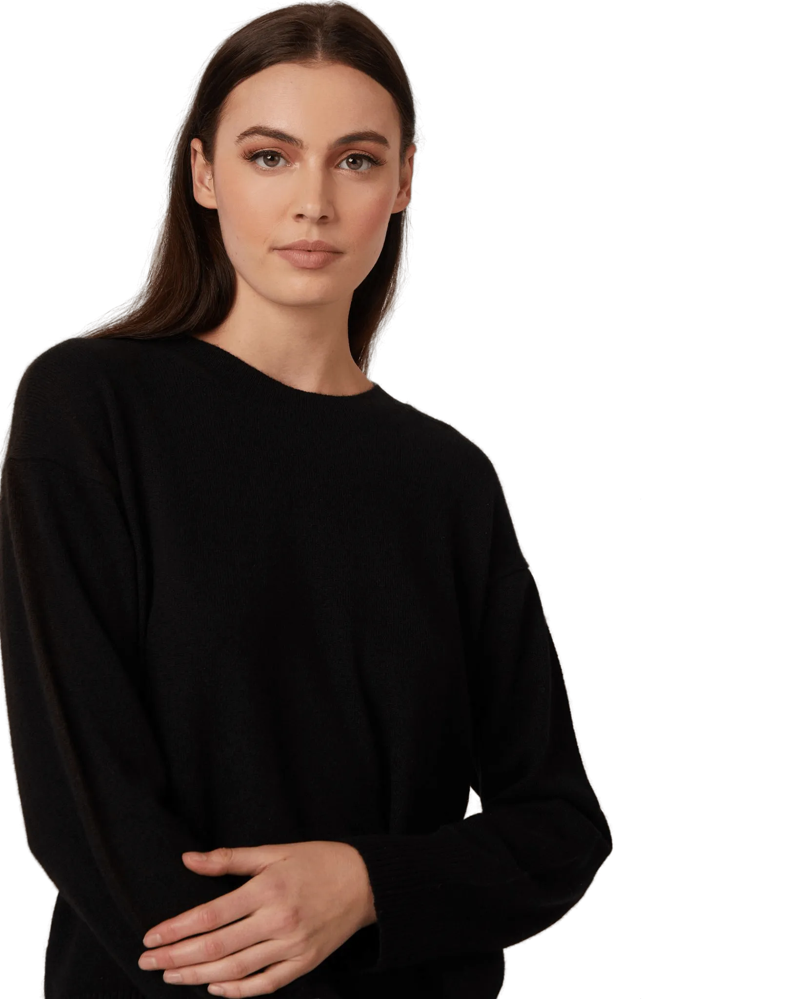 Women's Cashmere Crew Neck Sweater in Black