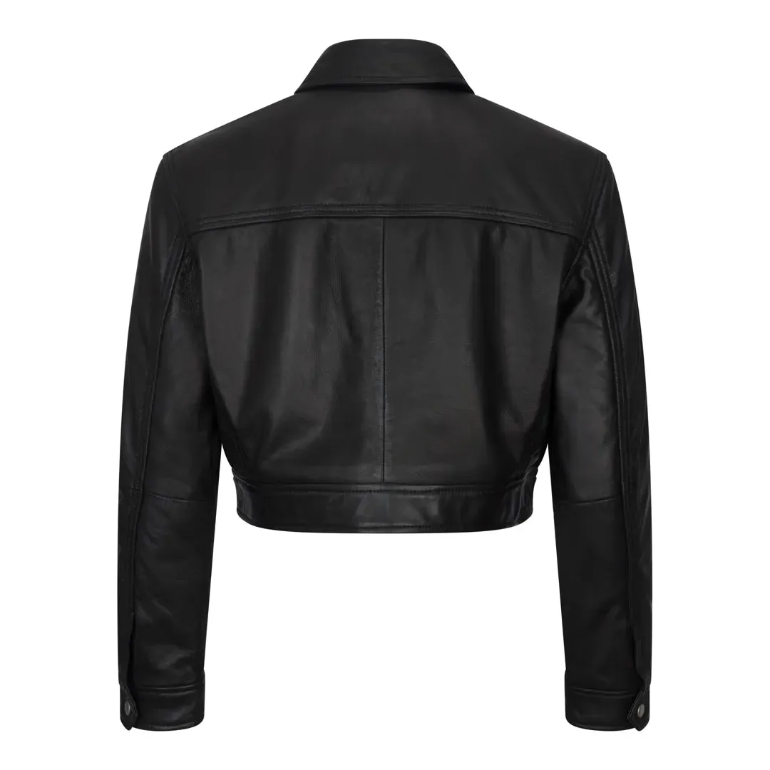 Women's Cropped Biker Leather Jacket