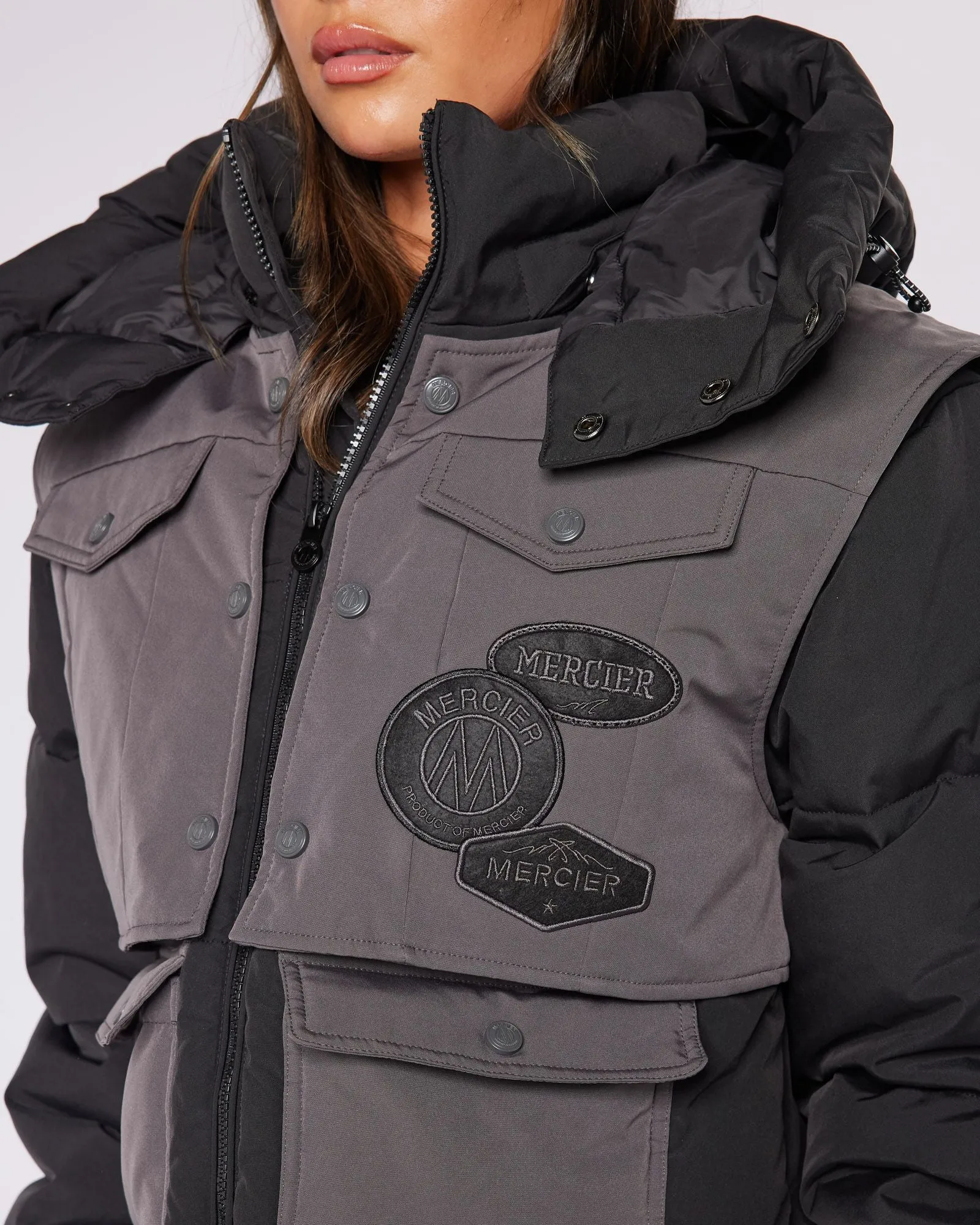 Womens Cropped Utility Puffer Jacket