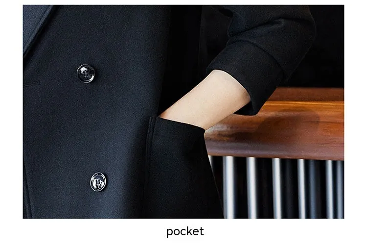 Women's Elegant Suit Jacket Black Double Breasted Coat