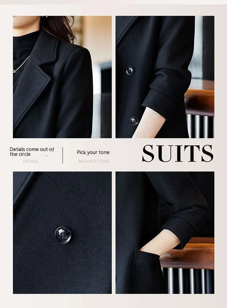 Women's Elegant Suit Jacket Black Double Breasted Coat