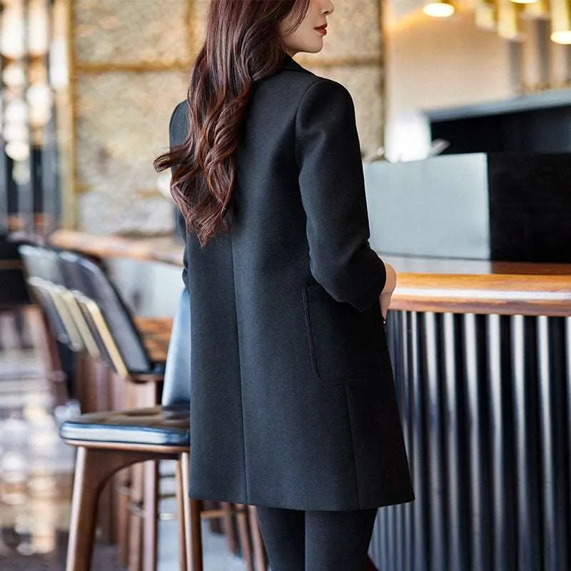 Women's Elegant Suit Jacket Black Double Breasted Coat