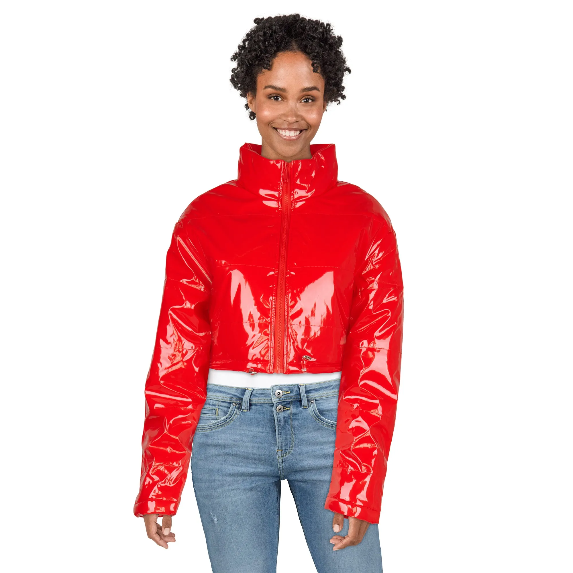 Women's Patent Leather Puffer Jacket