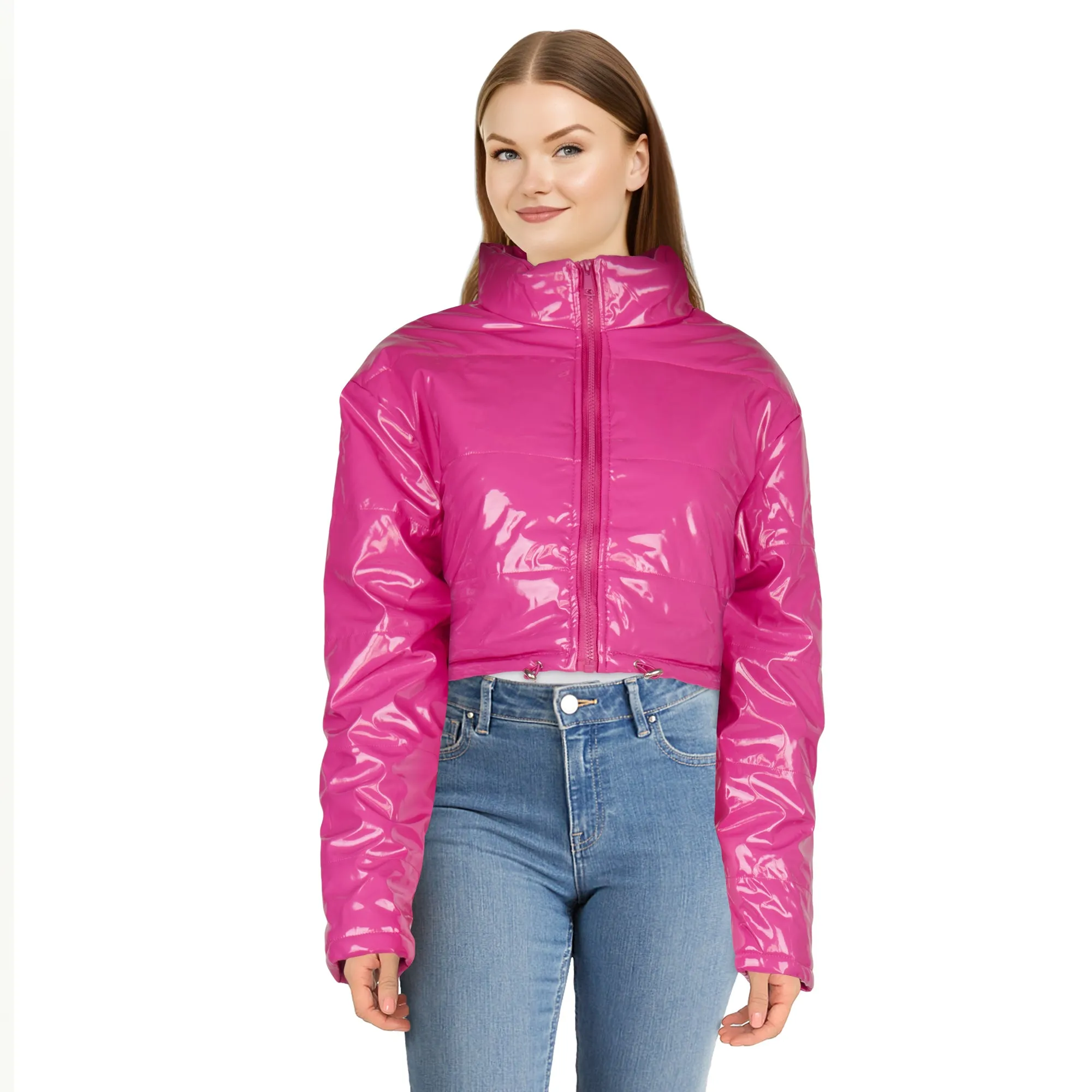 Women's Patent Leather Puffer Jacket