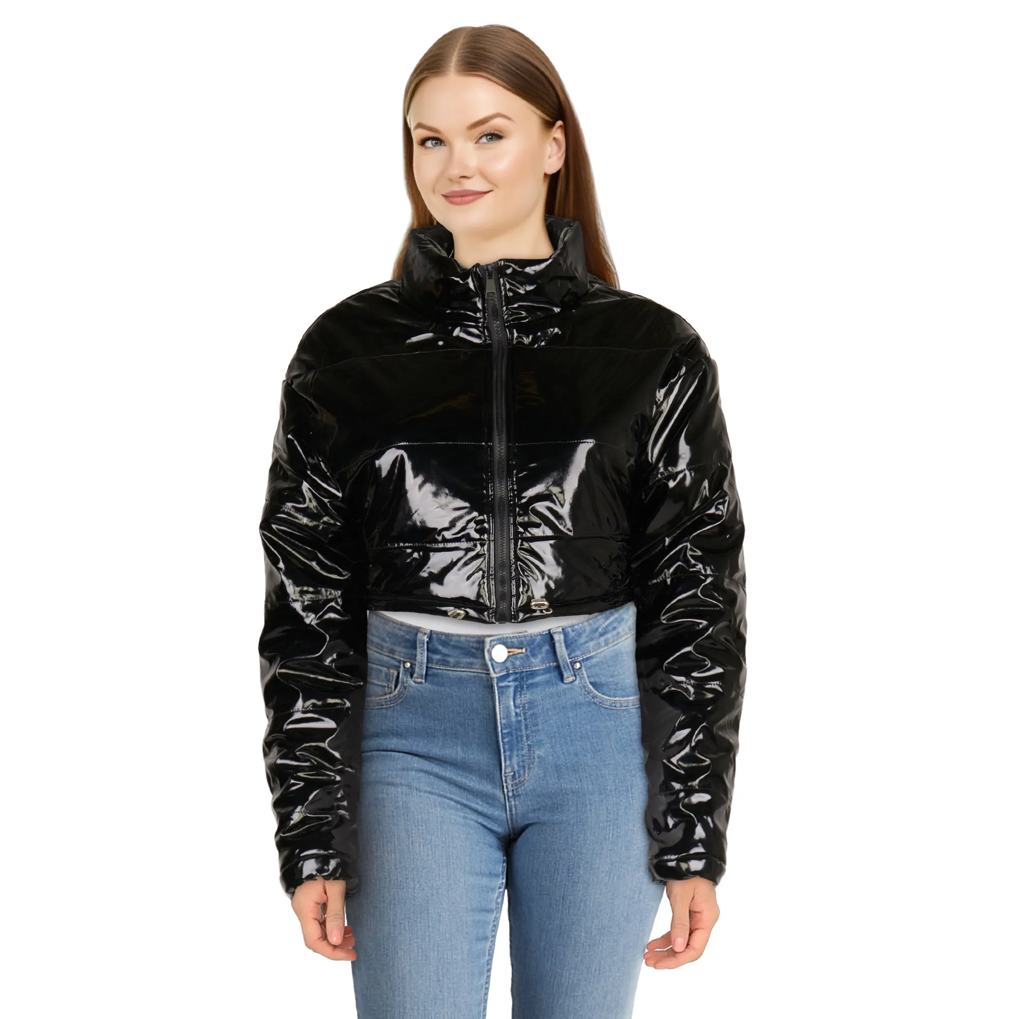 Women's Patent Leather Puffer Jacket