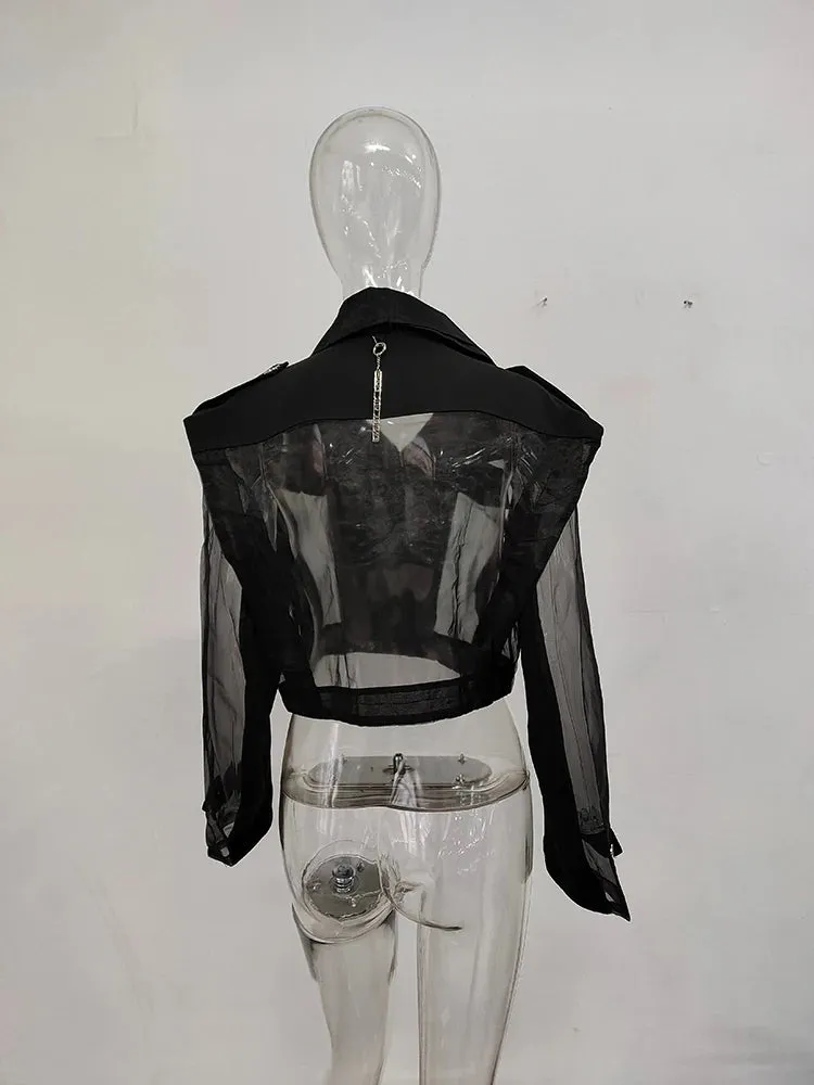 Women's Stylish Black Sheer Mesh Cropped Jacket