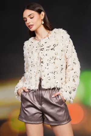 Wren Feathered Sequin Crop Jacket