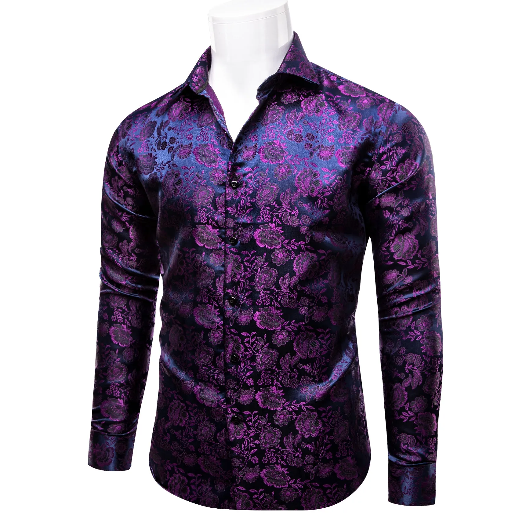 YourTies Dark Purple Shirt Black Floral Men's Top Long Sleeve Shirt