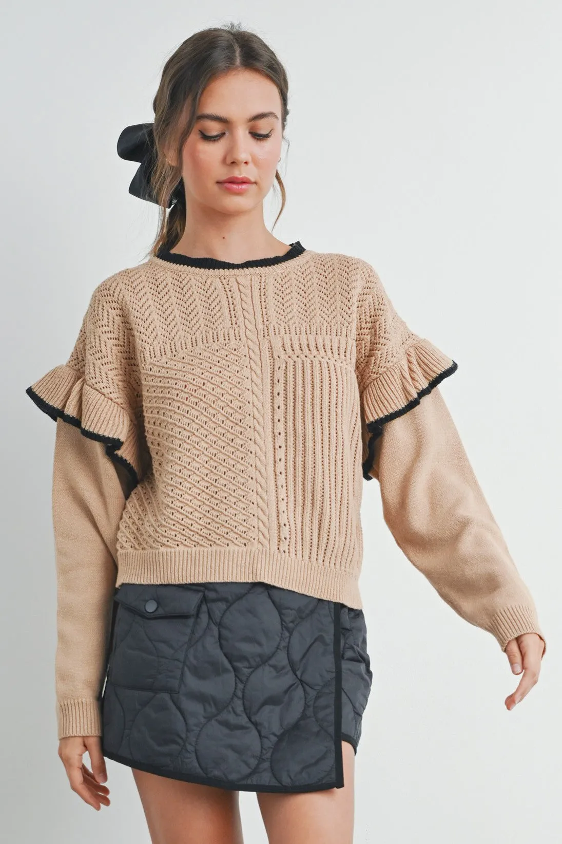 Zendaya Ruffled Shoulder Knitted Sweater