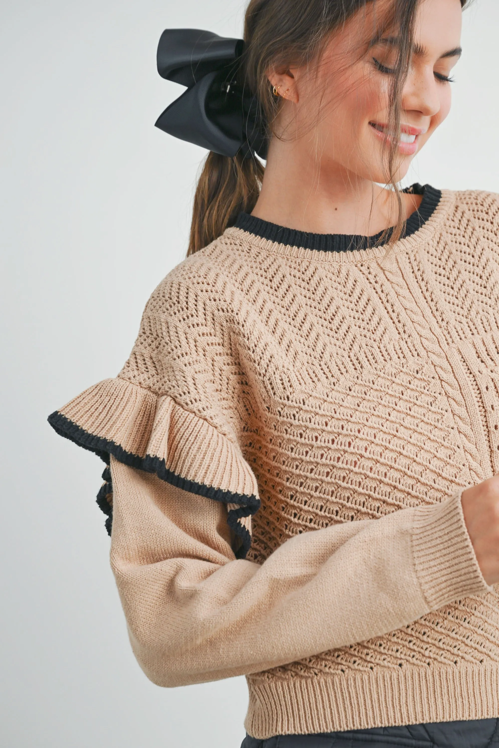 Zendaya Ruffled Shoulder Knitted Sweater