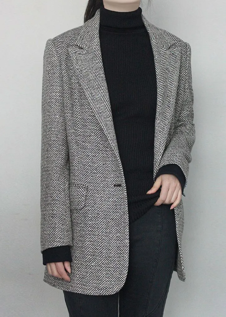 Zig Zag Single Breasted One Button Wool Blend Blazer