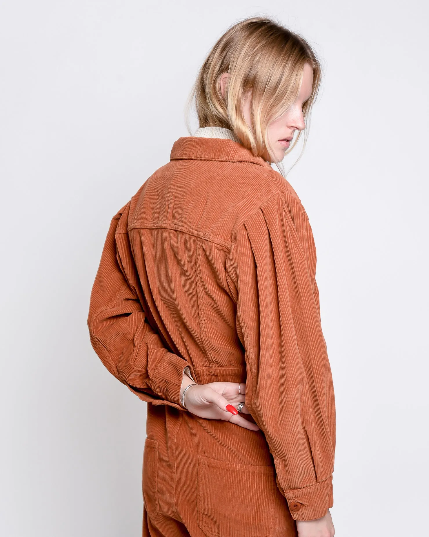 Zoe cropped jacket in brown corduroy